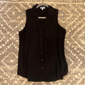 Express the Portofino Shirt Black Button Down Sleeveless Blouse Size Medium